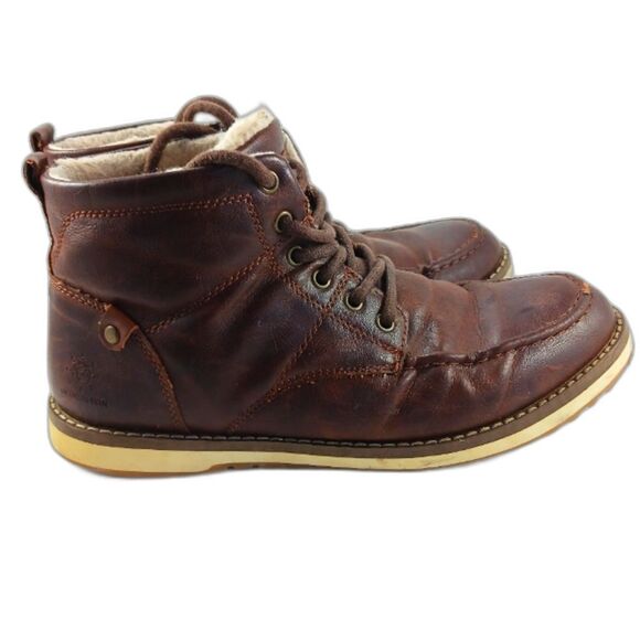 Globalwin Men\'s 9 Brown Leather Mid Ankle Lace up Boot. Faux Fur Lined..........